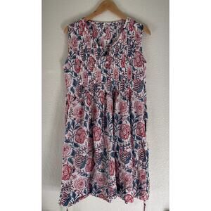 India Floral Hand-Blocked Sleeveless Cotton Shirt Dress  Bohemian Garden Style